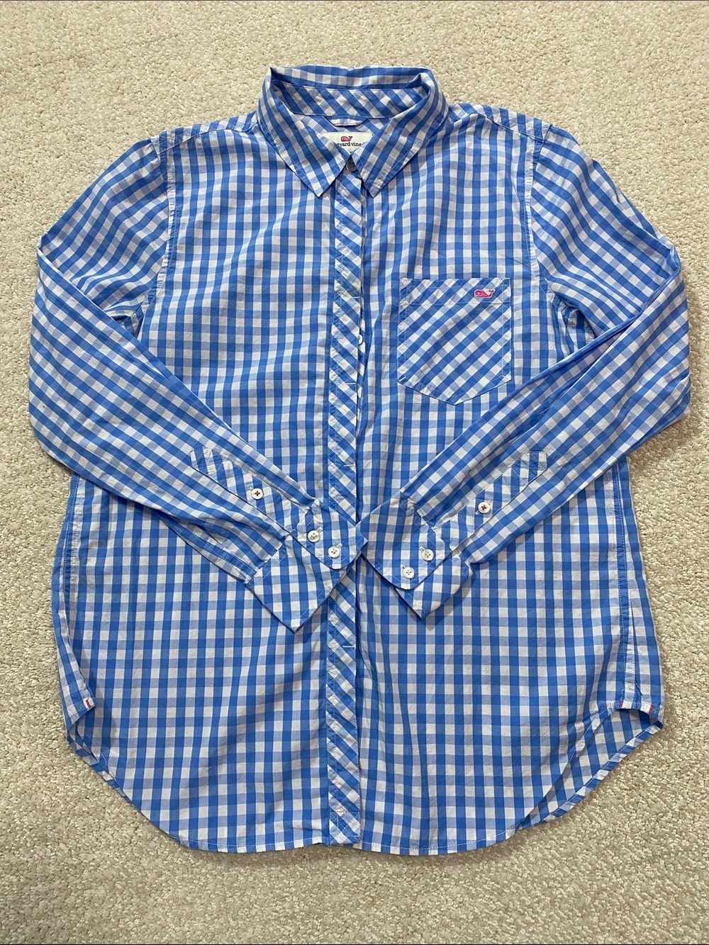 Vineyard Vines Blue and White Gingham Button-Down Shirt Size 8 100% Cotton - Picture 15 of 16